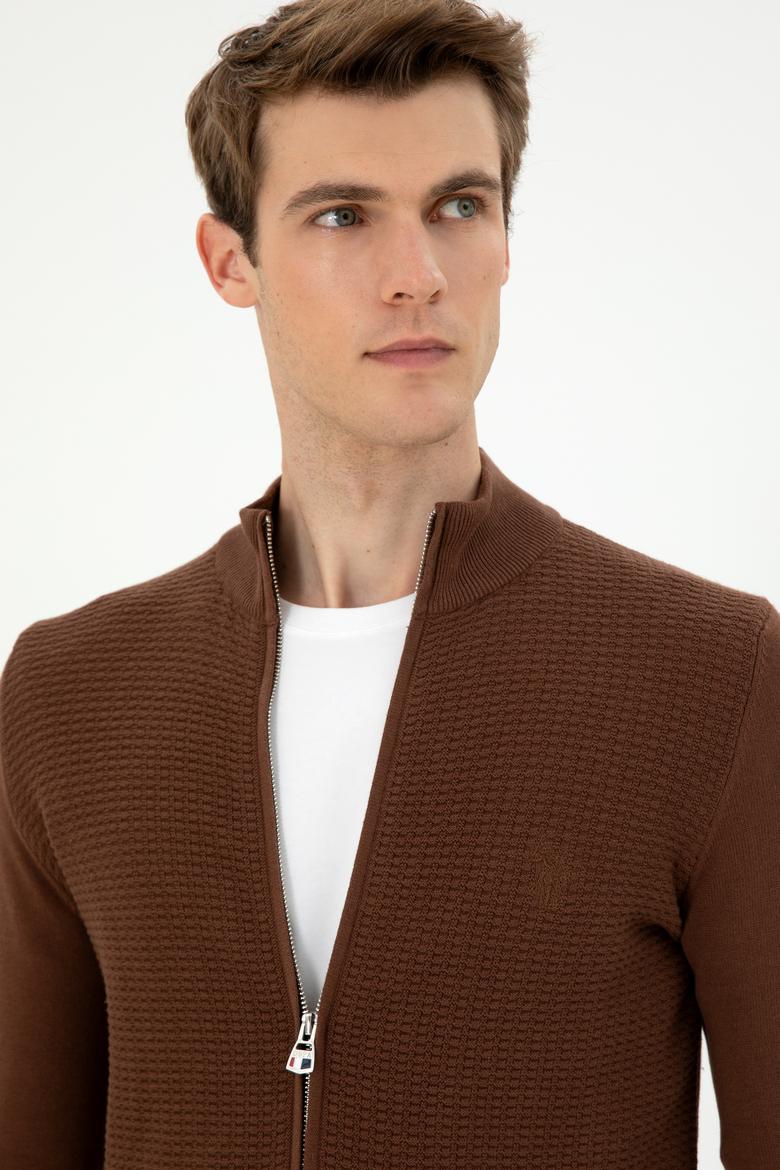 Erkek Kahverengi Basic Triko Hırka - 50294738042