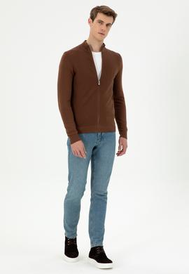 Erkek Kahverengi Basic Triko Hırka - 50294738042