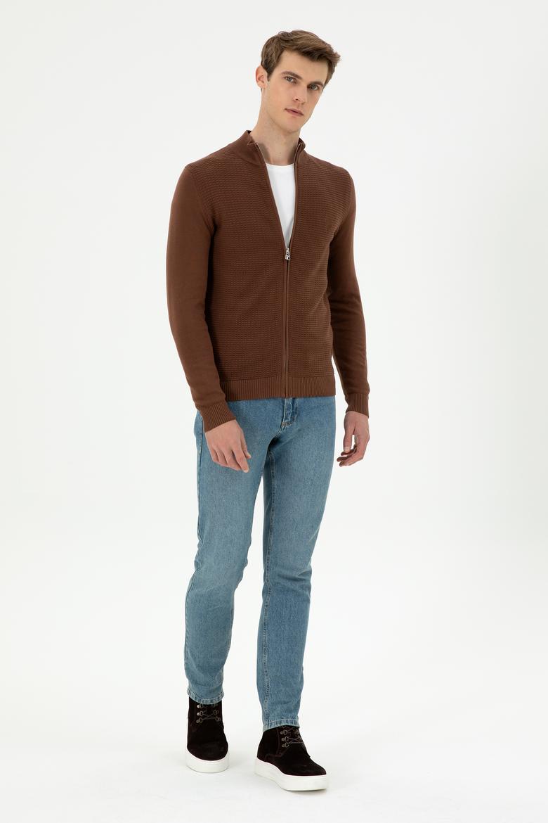 Erkek Kahverengi Basic Triko Hırka - 50294738042