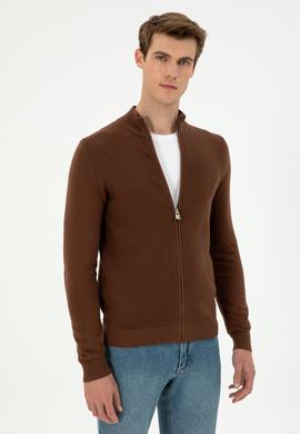 Erkek Kahverengi Basic Triko Hırka - 50294738042