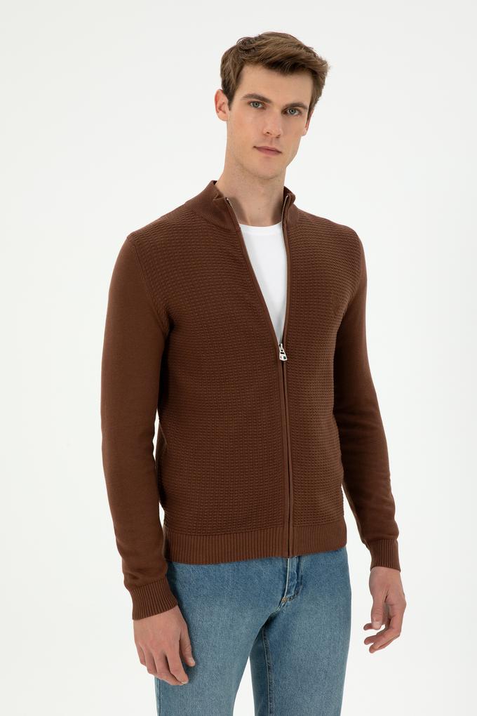 Erkek Kahverengi Basic Triko Hırka