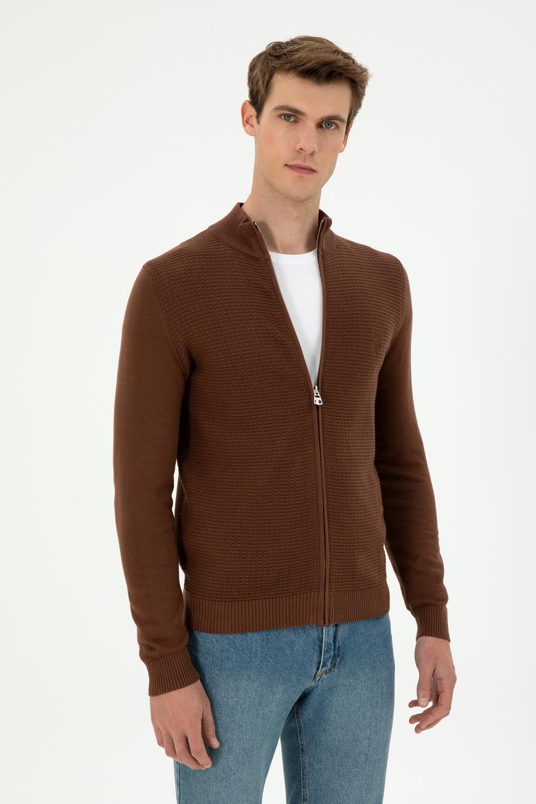 Erkek Kahverengi Basic Triko Hırka