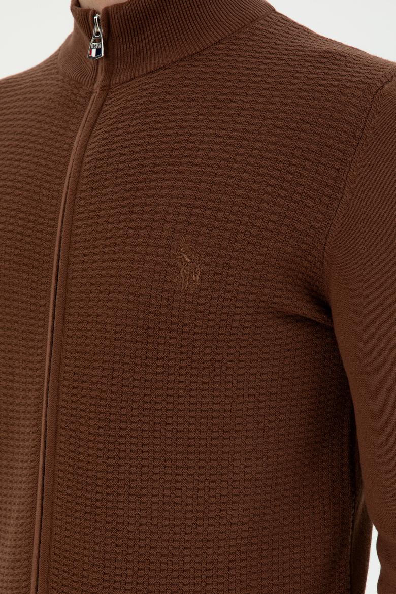 Erkek Kahverengi Basic Triko Hırka - 50294738042