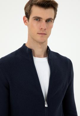 Erkek Lacivert Basic Triko Hırka - 50294738015