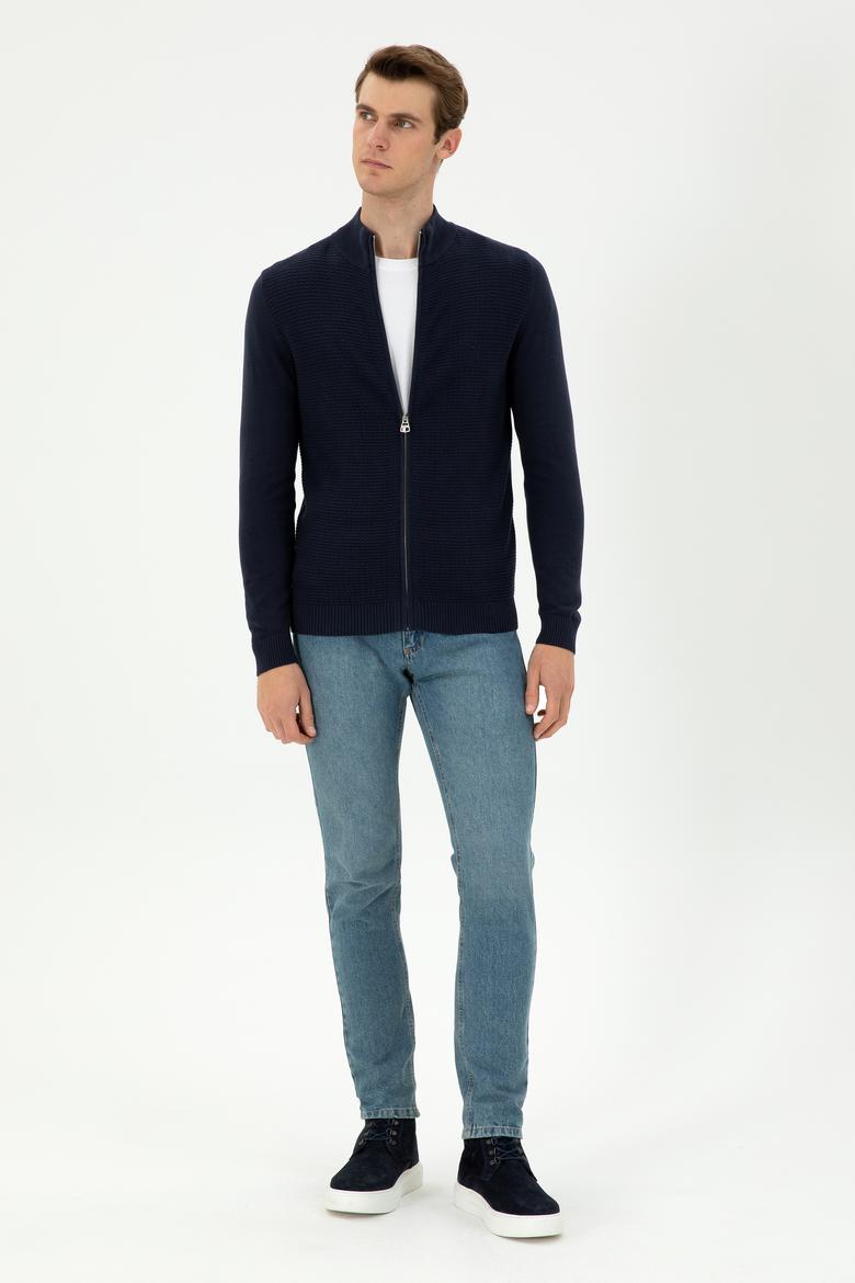 Erkek Lacivert Basic Triko Hırka - 50294738015