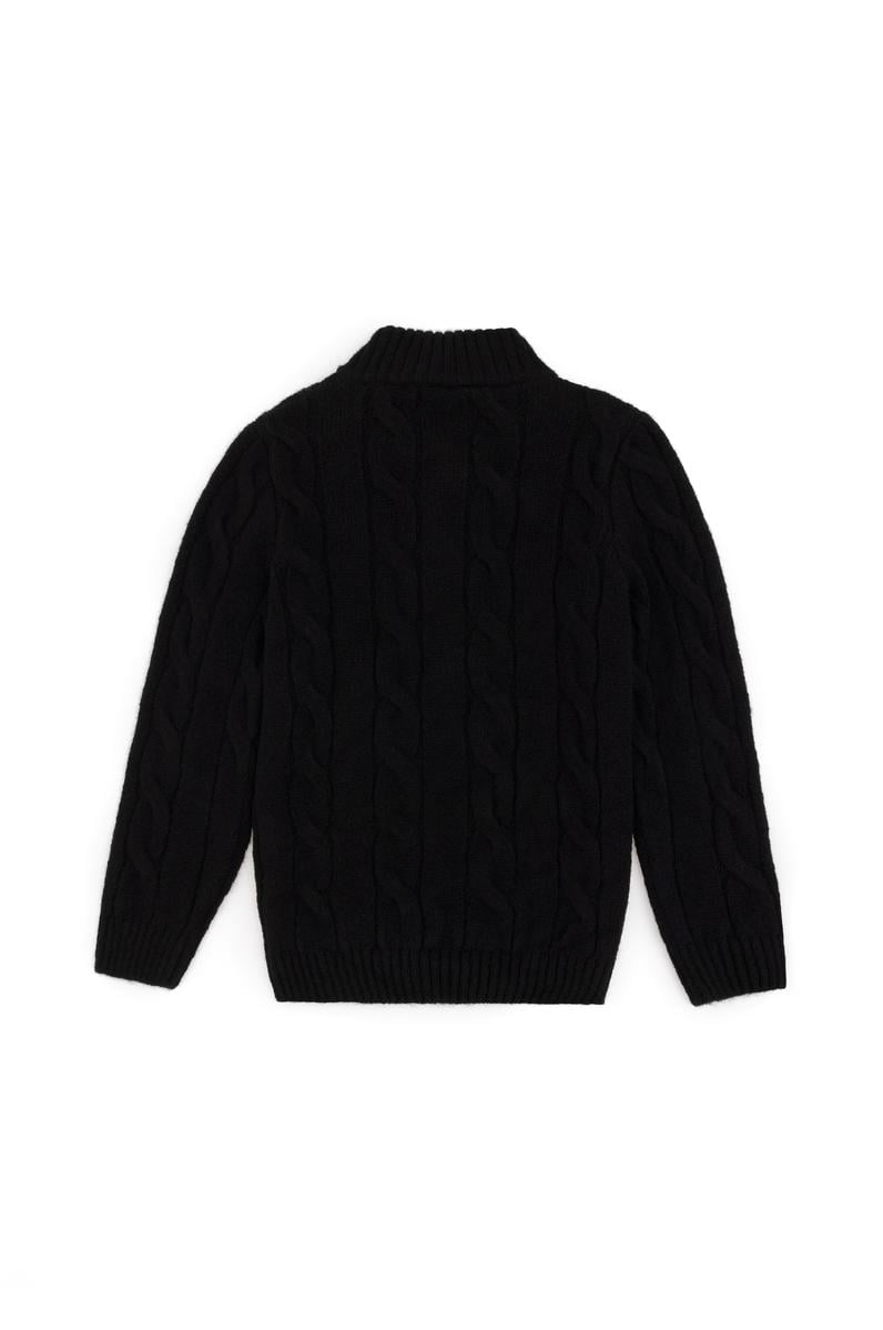 Erkek Çocuk Yarım Fermuarlı Siyah Kazak