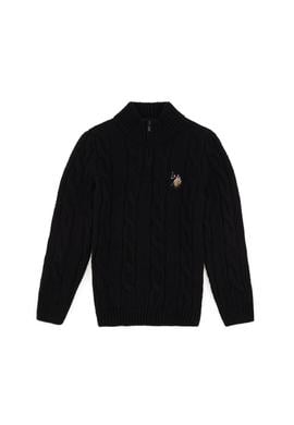 Erkek Çocuk Yarım Fermuarlı Siyah Kazak - 50297422008