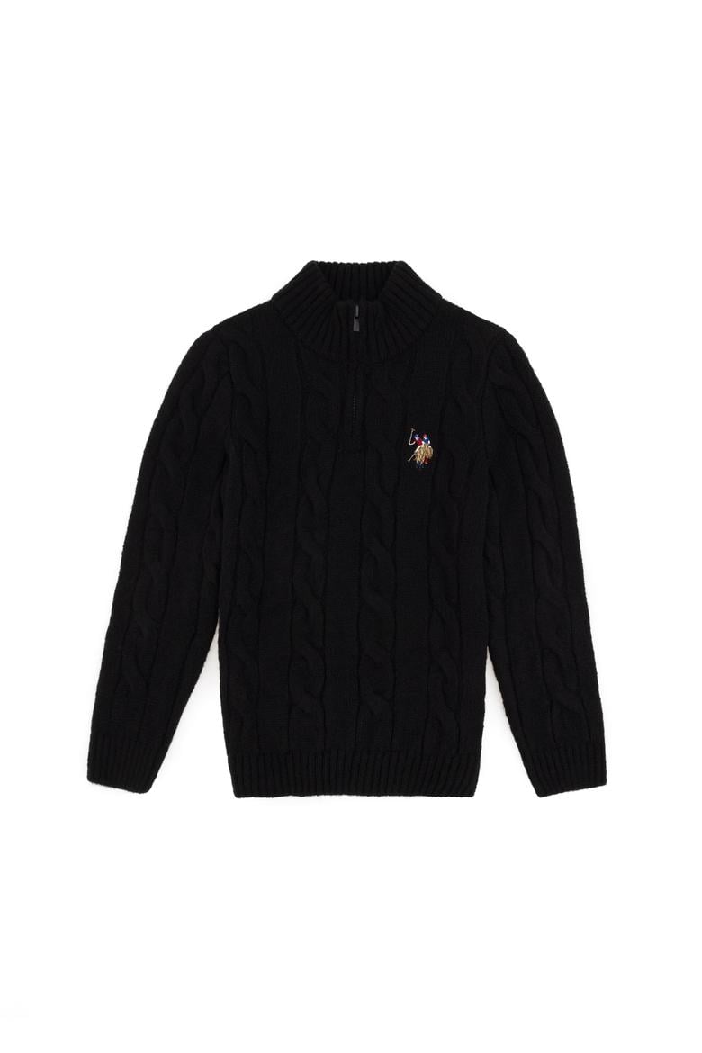 Erkek Çocuk Yarım Fermuarlı Siyah Kazak