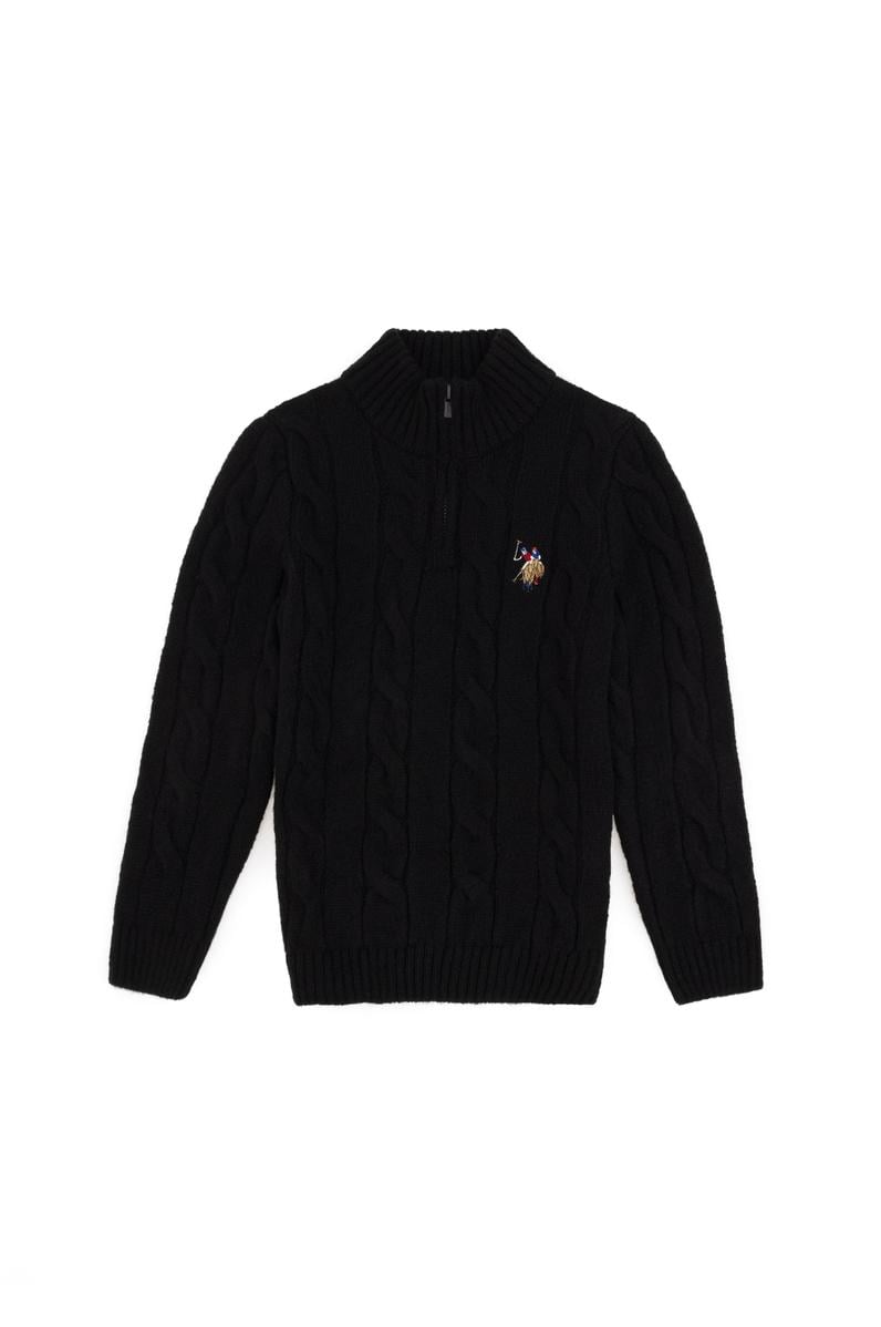 Erkek Çocuk Yarım Fermuarlı Siyah Kazak