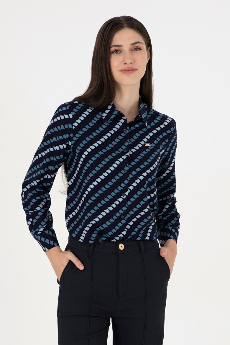 Kadın Lacivert Uzun Kollu Gömlek - 50297090004