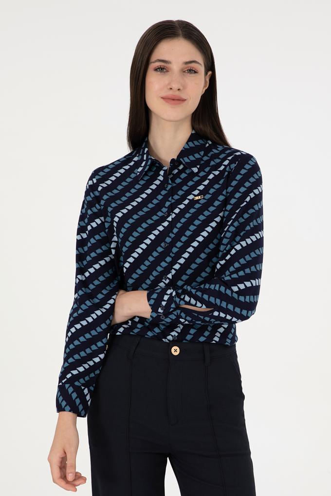 Kadın Lacivert Uzun Kollu Gömlek