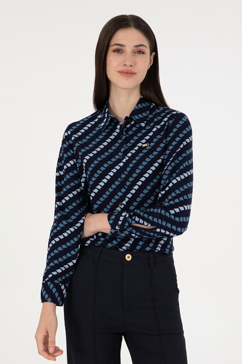 Kadın Lacivert Uzun Kollu Gömlek