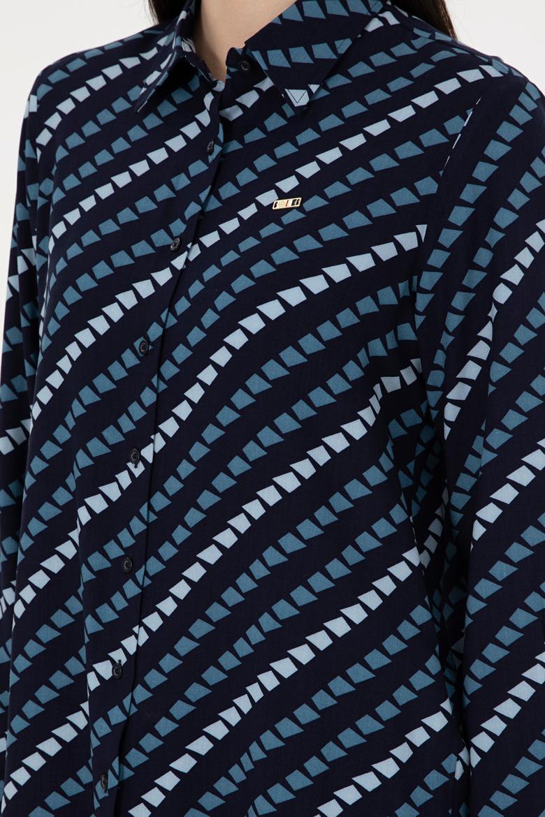 Kadın Lacivert Uzun Kollu Gömlek - 50297090004