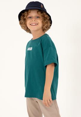 Erkek Çocuk Koyu Yeşil Oversize Bisiklet Yaka Tişört - 50298982049