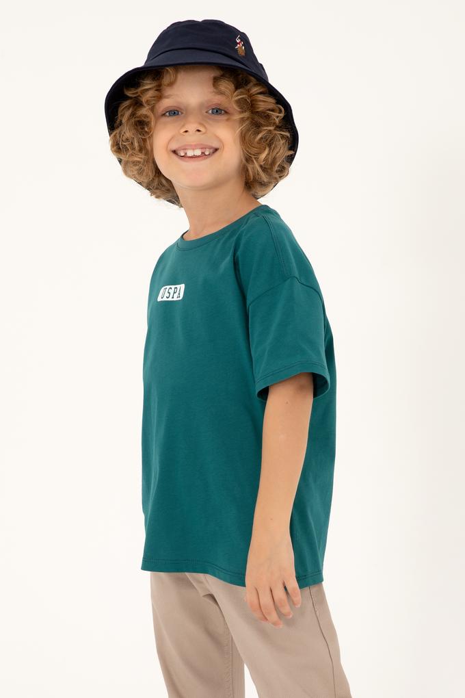 Erkek Çocuk Koyu Yeşil Oversize Bisiklet Yaka Tişört