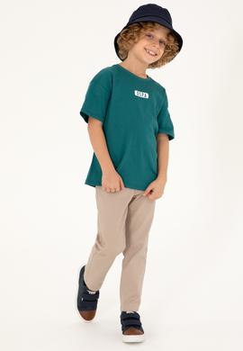 Erkek Çocuk Koyu Yeşil Oversize Bisiklet Yaka Tişört - 50298982049