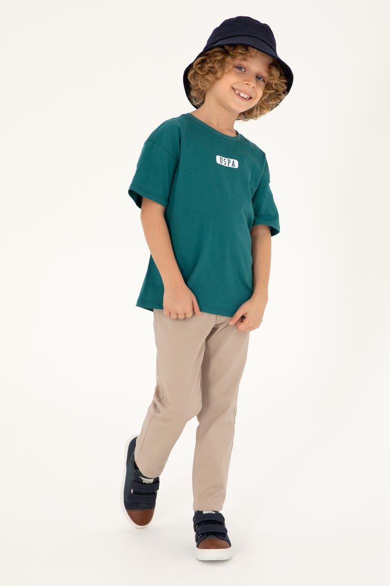 Erkek Çocuk Koyu Yeşil Oversize Bisiklet Yaka Tişört - 50298982049