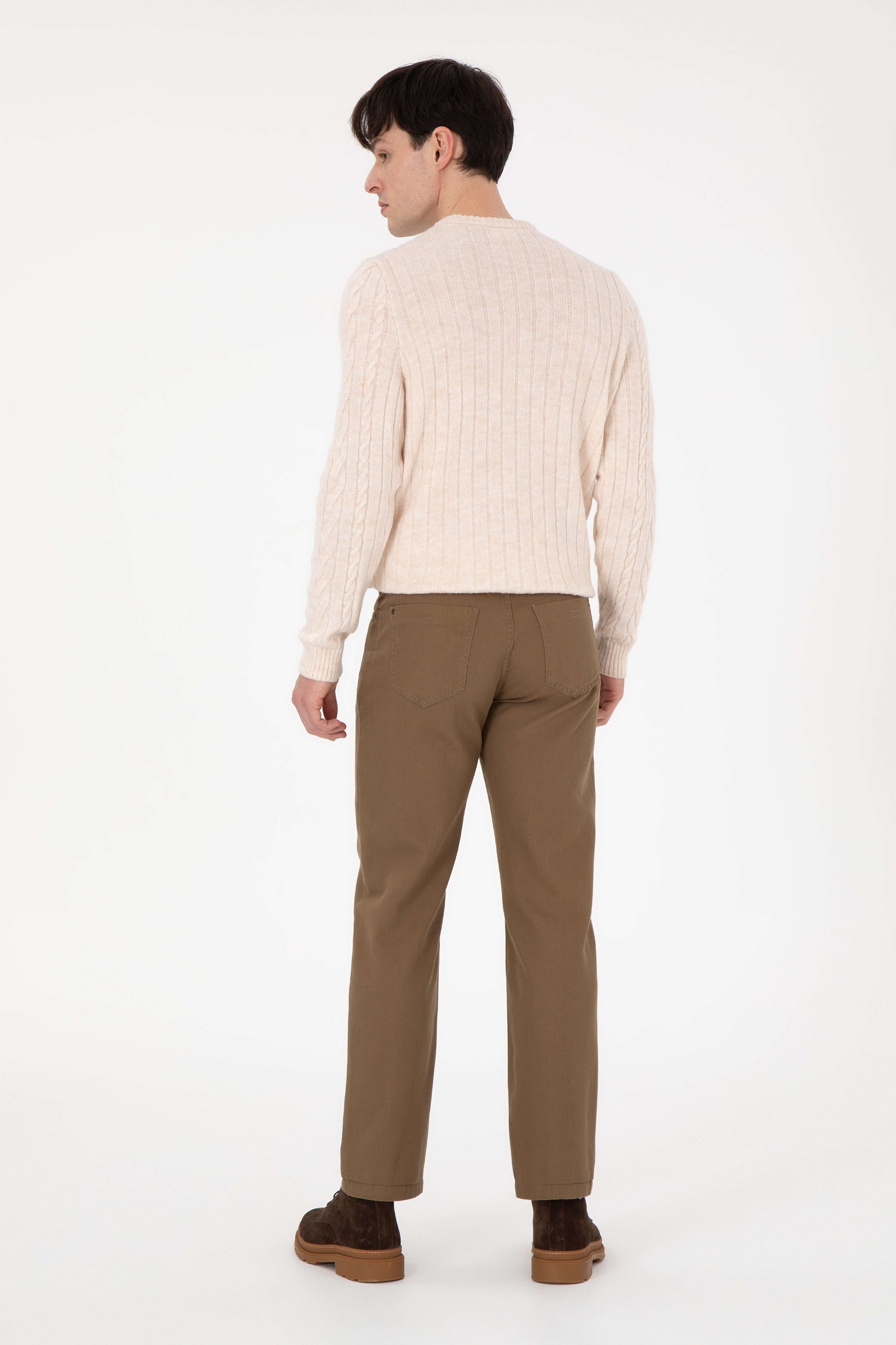 Erkek Regular Fit Haki Kanvas Pantolon - Image 4