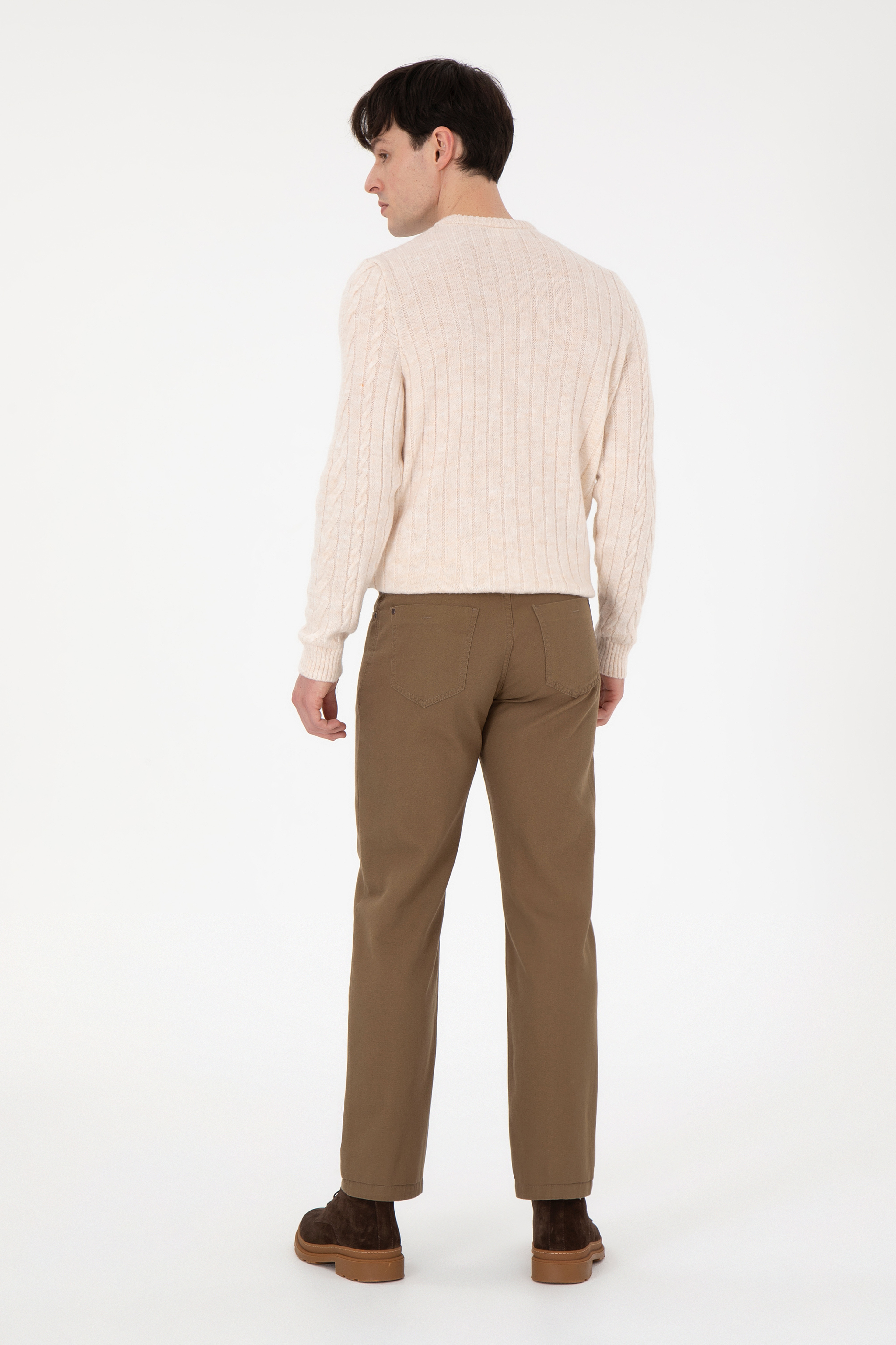 Erkek Regular Fit Haki Kanvas Pantolon