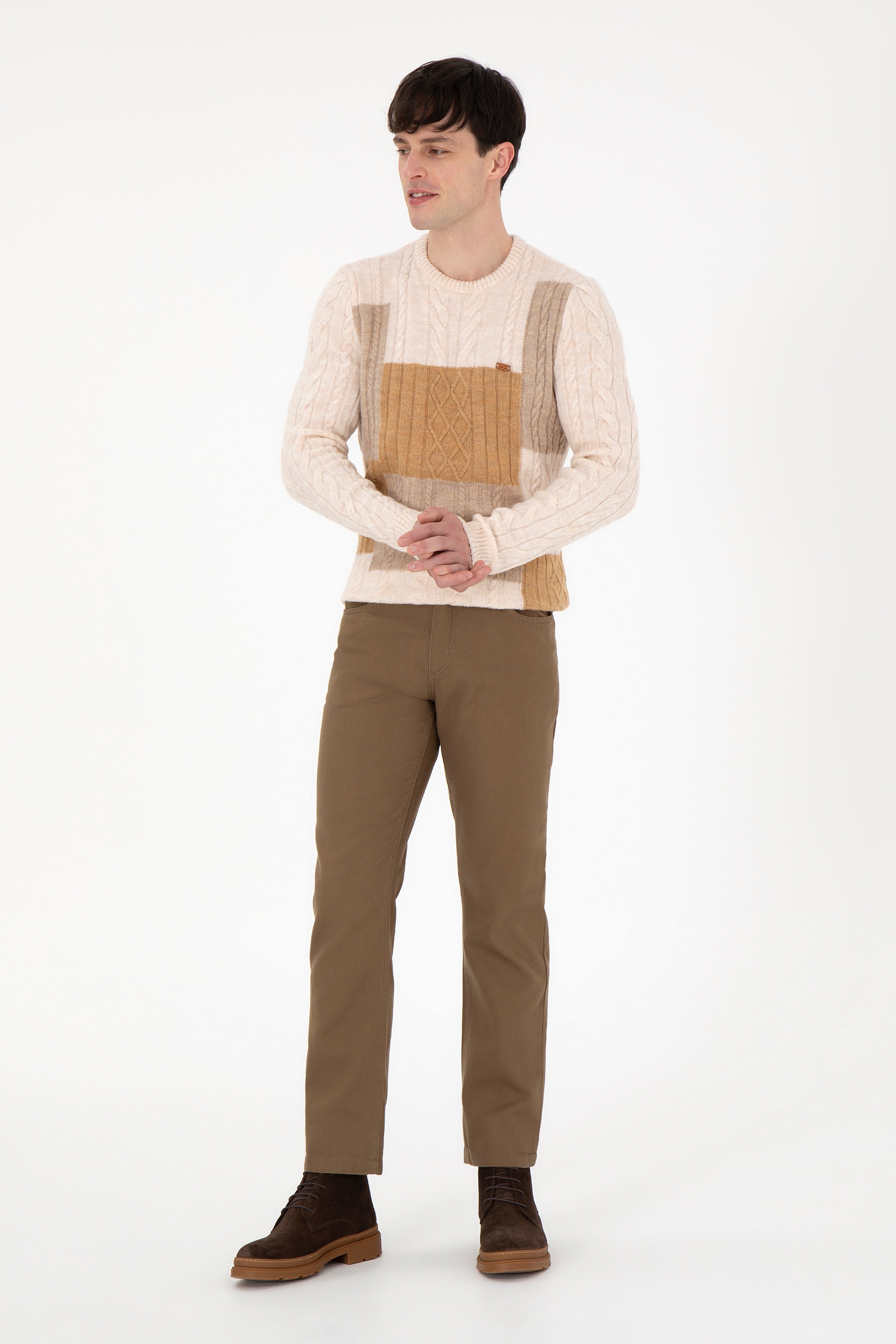 Erkek Regular Fit Haki Kanvas Pantolon
