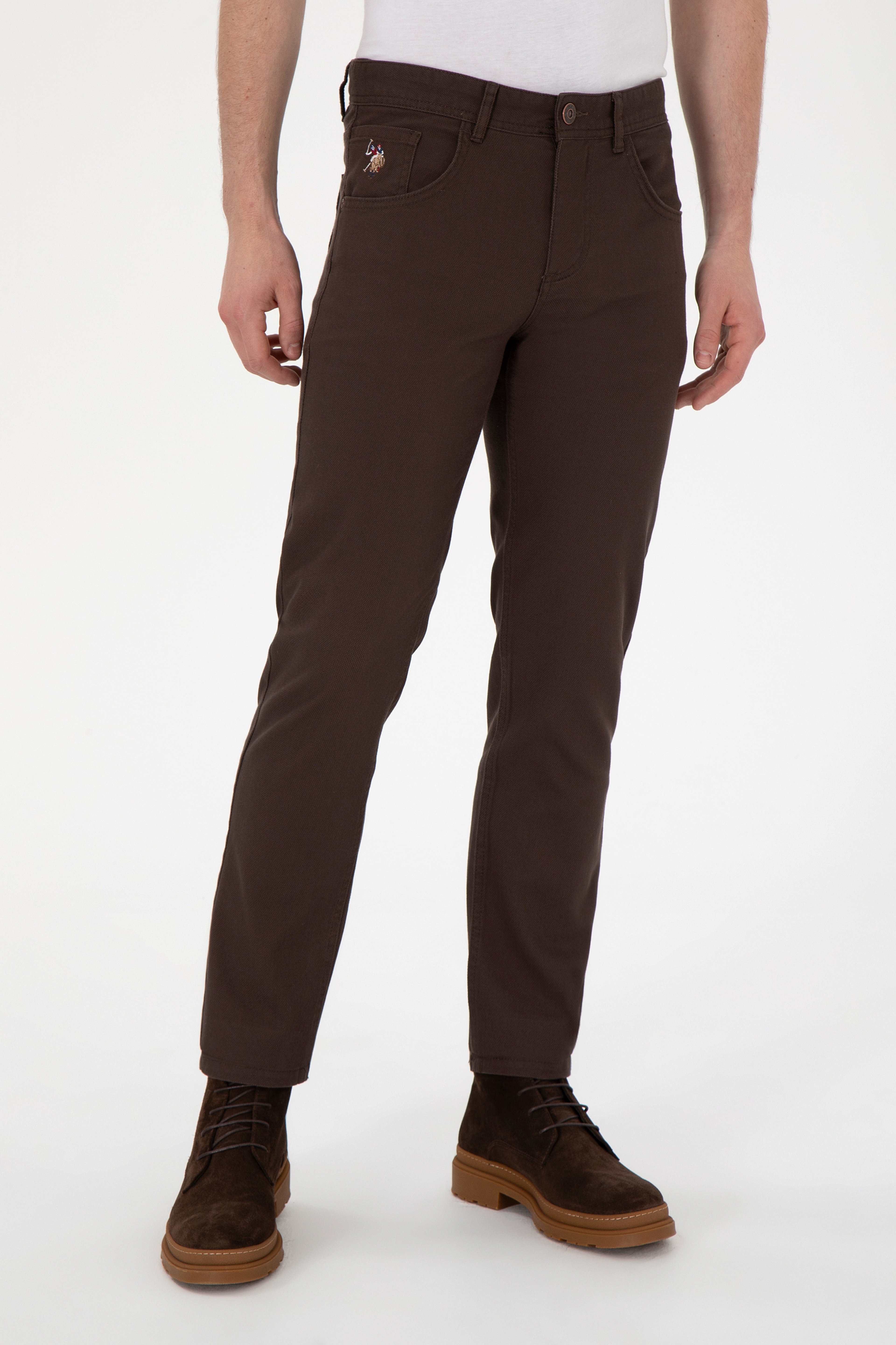 Erkek Slim Fit Kahverengi Kanvas Pantolon