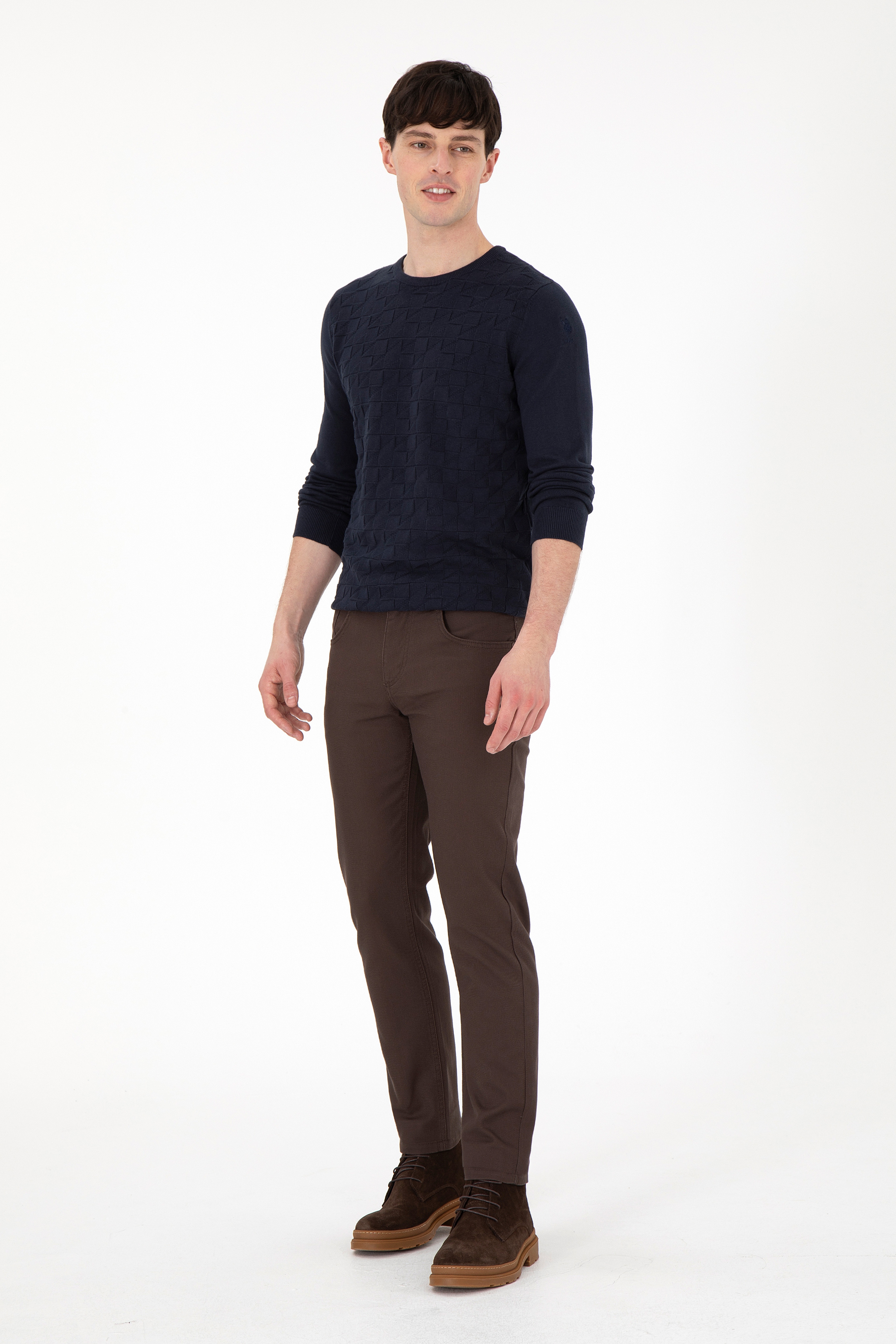 Erkek Slim Fit Kahverengi Kanvas Pantolon - Image 3