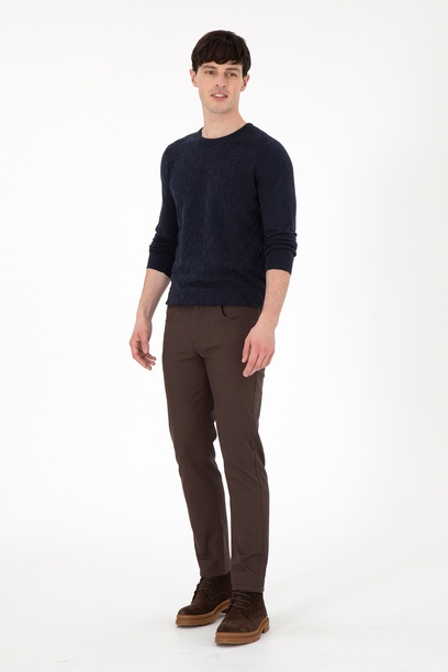 Erkek Slim Fit Kahverengi Kanvas Pantolon