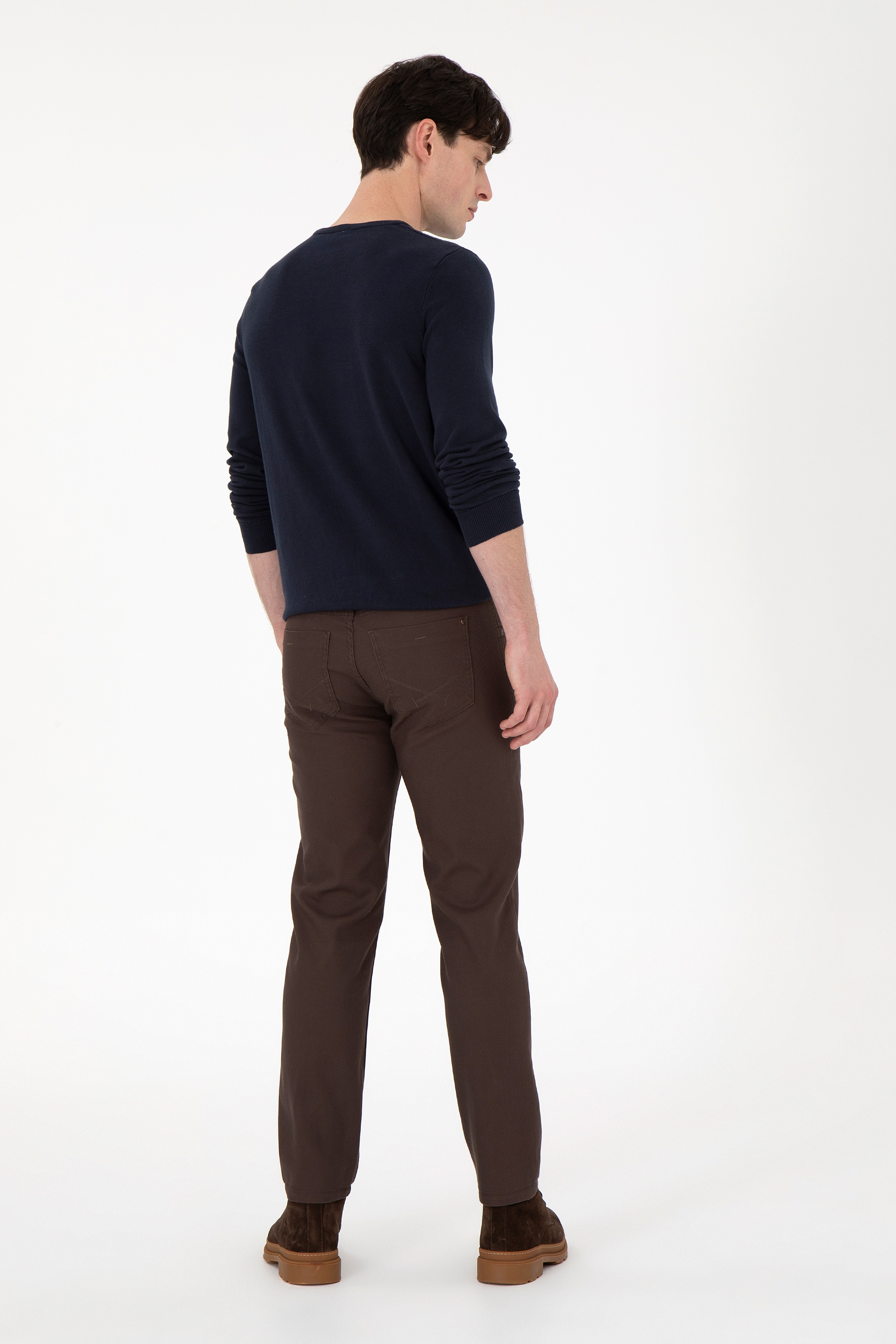 Erkek Slim Fit Kahverengi Kanvas Pantolon - Image 4
