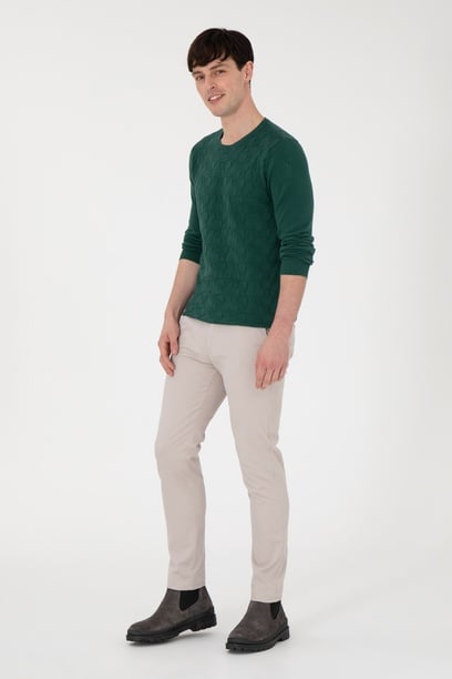 Erkek Slim Fit Taş Kanvas Pantolon