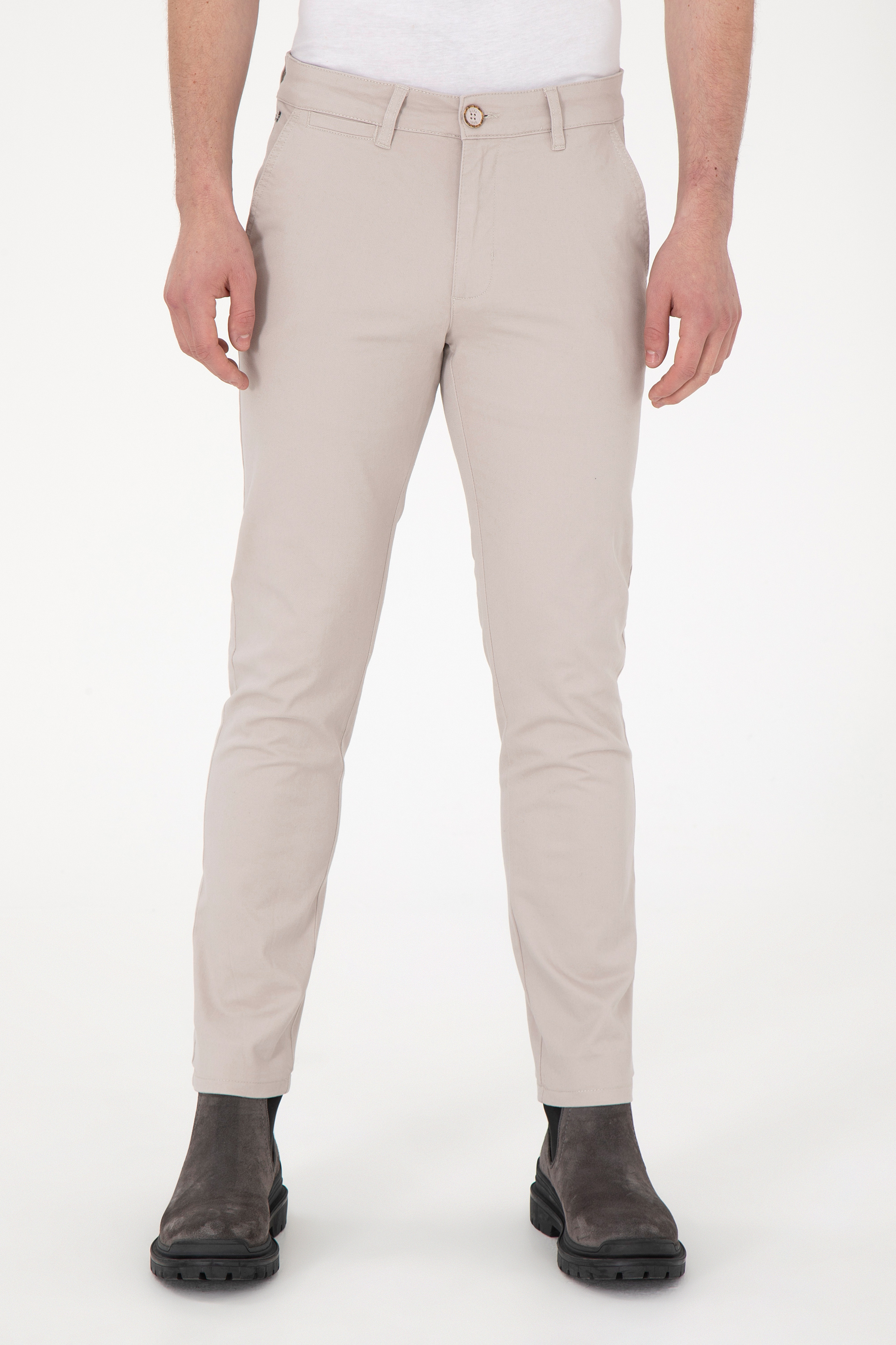 Erkek Slim Fit Taş Kanvas Pantolon