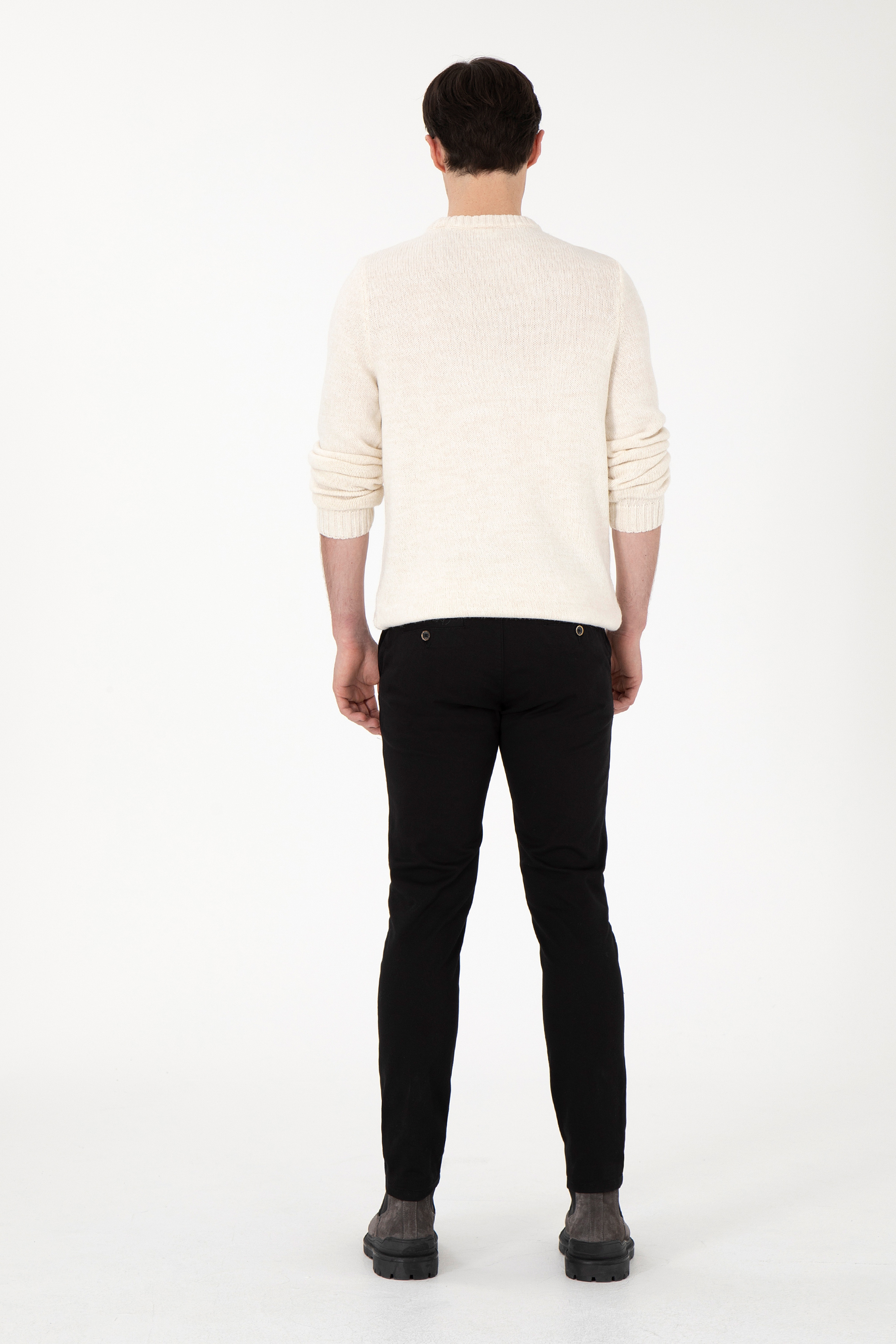 Erkek Slim Fit Siyah Kanvas Pantolon - Image 4
