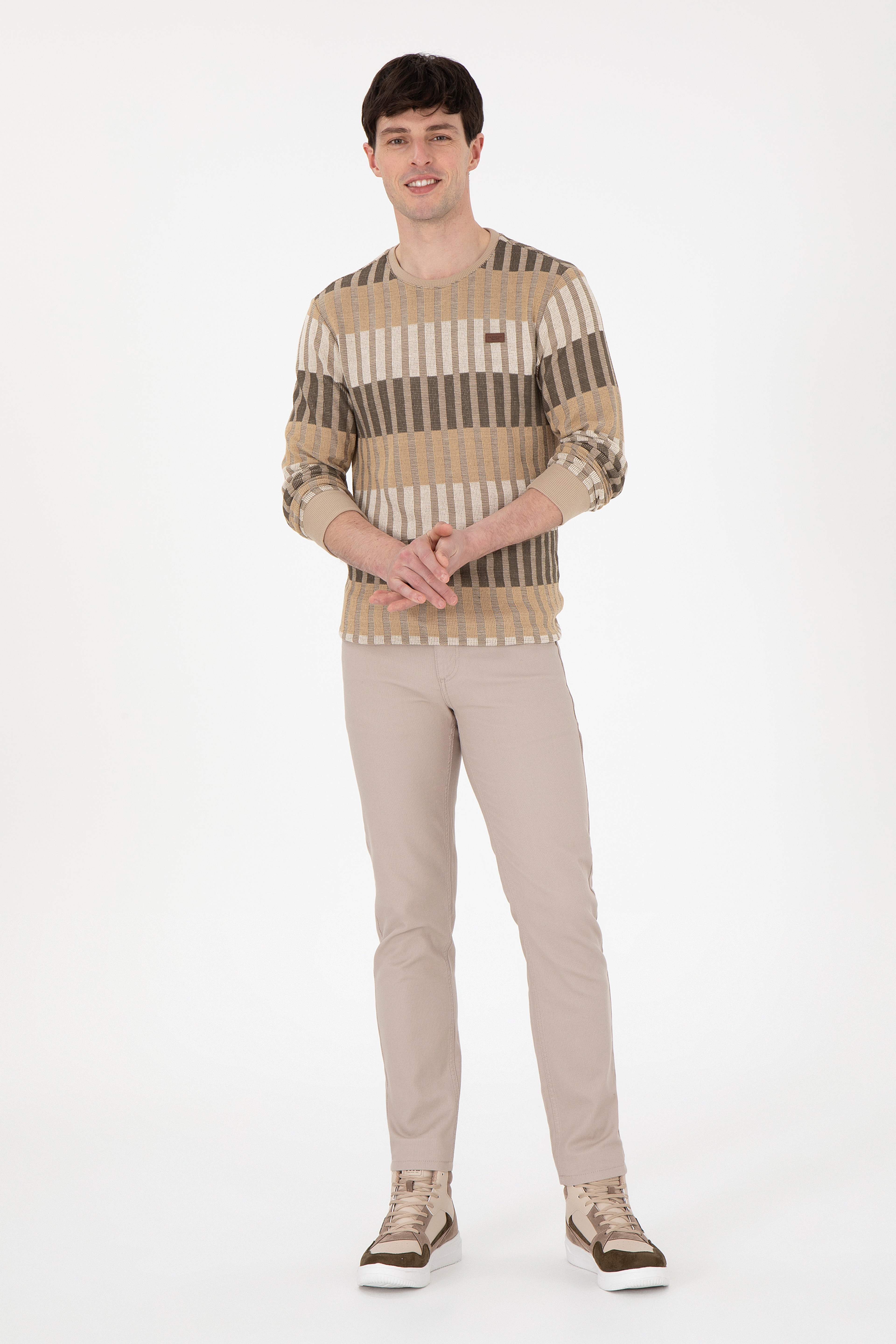Erkek Slim Fit Koyu Bej Kanvas Pantolon