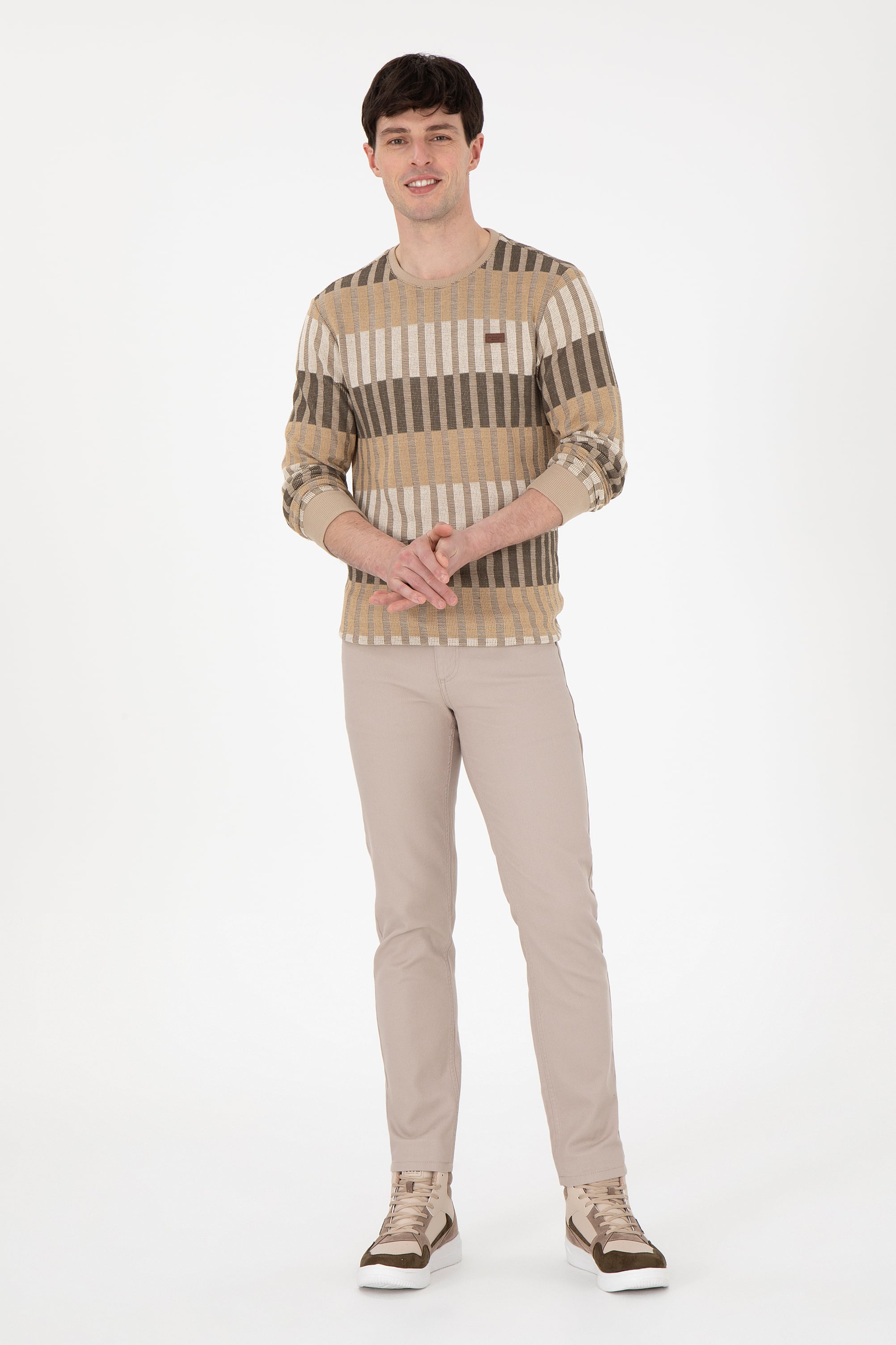 Erkek Slim Fit Koyu Bej Kanvas Pantolon