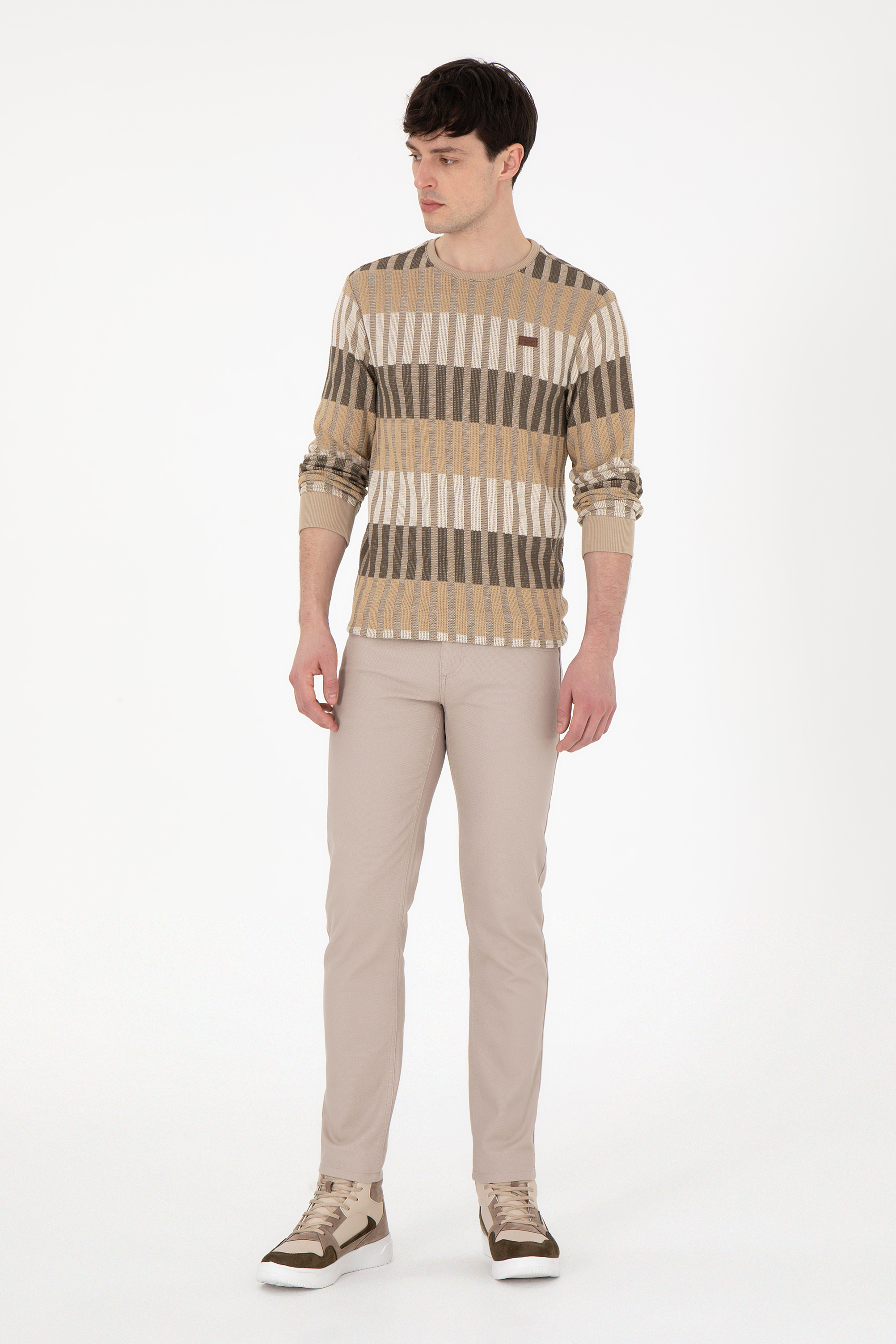 Erkek Slim Fit Koyu Bej Kanvas Pantolon