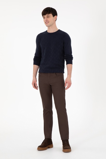 Erkek Slim Fit Kahverengi Kanvas Pantolon