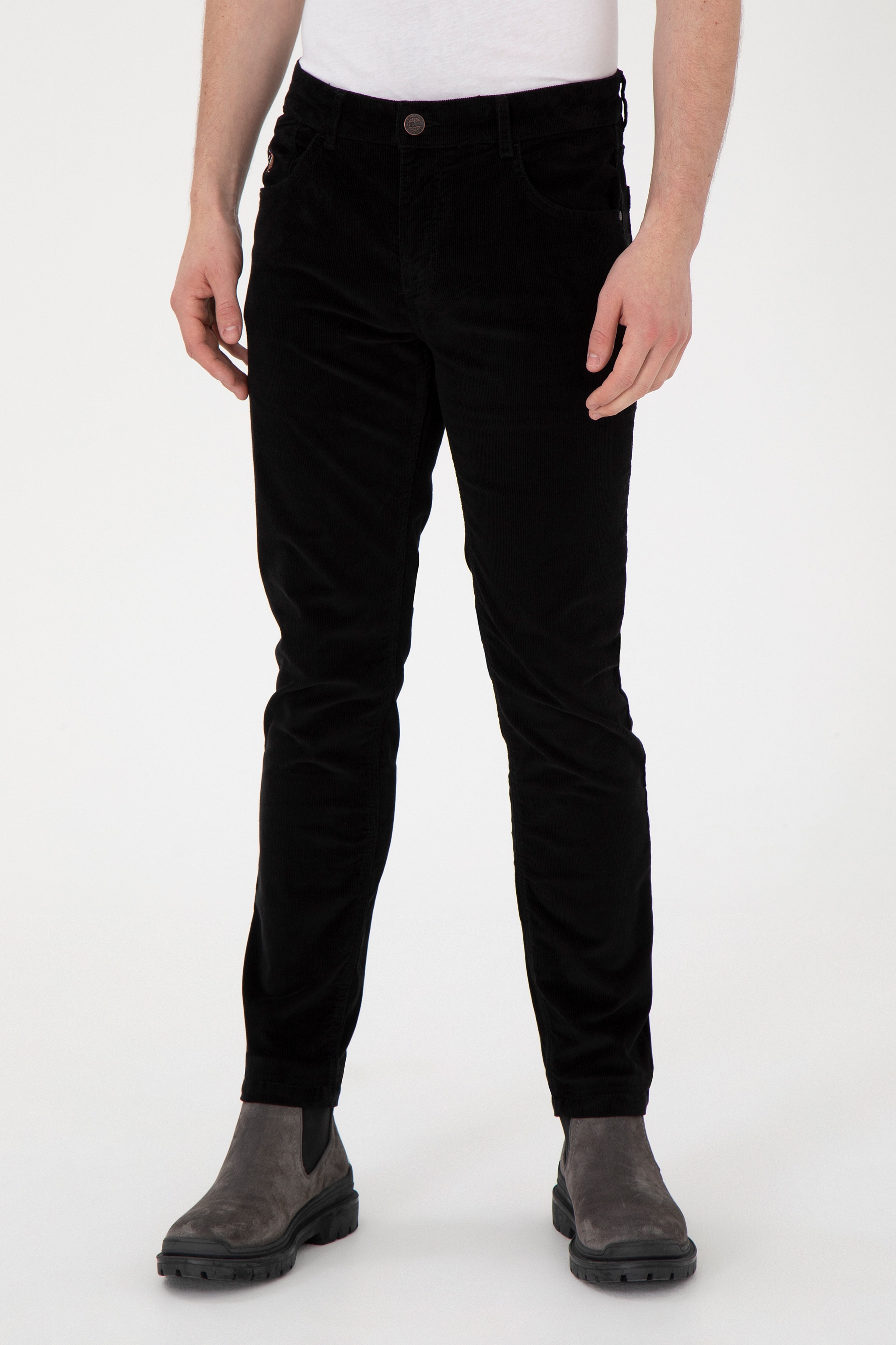 Erkek Slim Fit Siyah Kanvas Pantolon