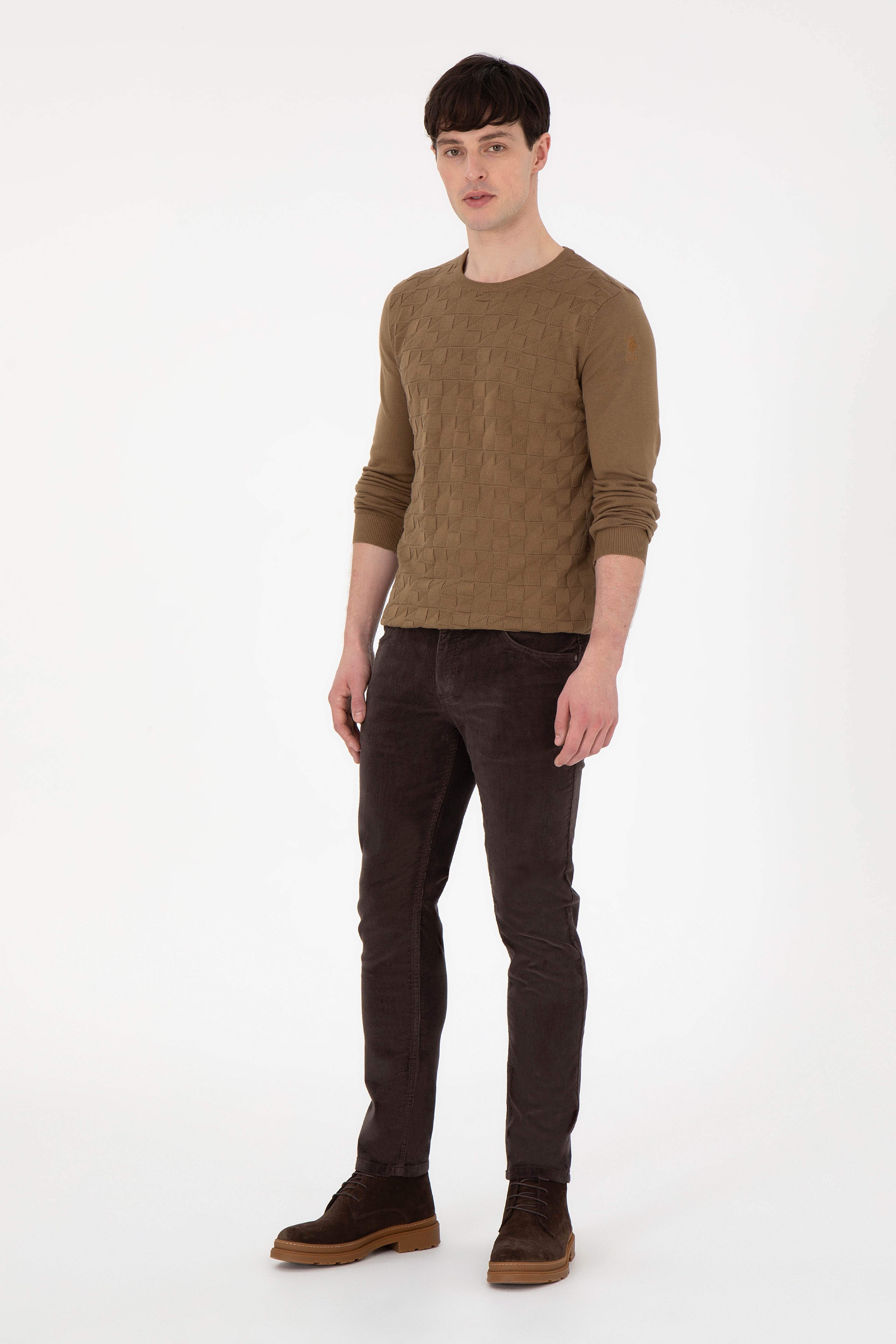 Erkek Slim Fit Kahverengi Kanvas Pantolon - Image 1