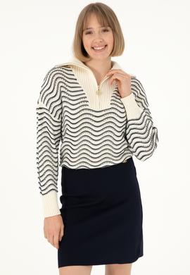 Kadın Krem V Yaka Fermuarlı Kazak - 50293035015