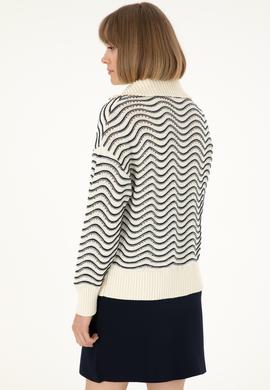 Kadın Krem V Yaka Fermuarlı Kazak - 50293035015