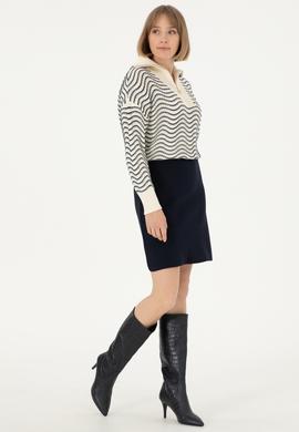 Kadın Krem V Yaka Fermuarlı Kazak - 50293035015