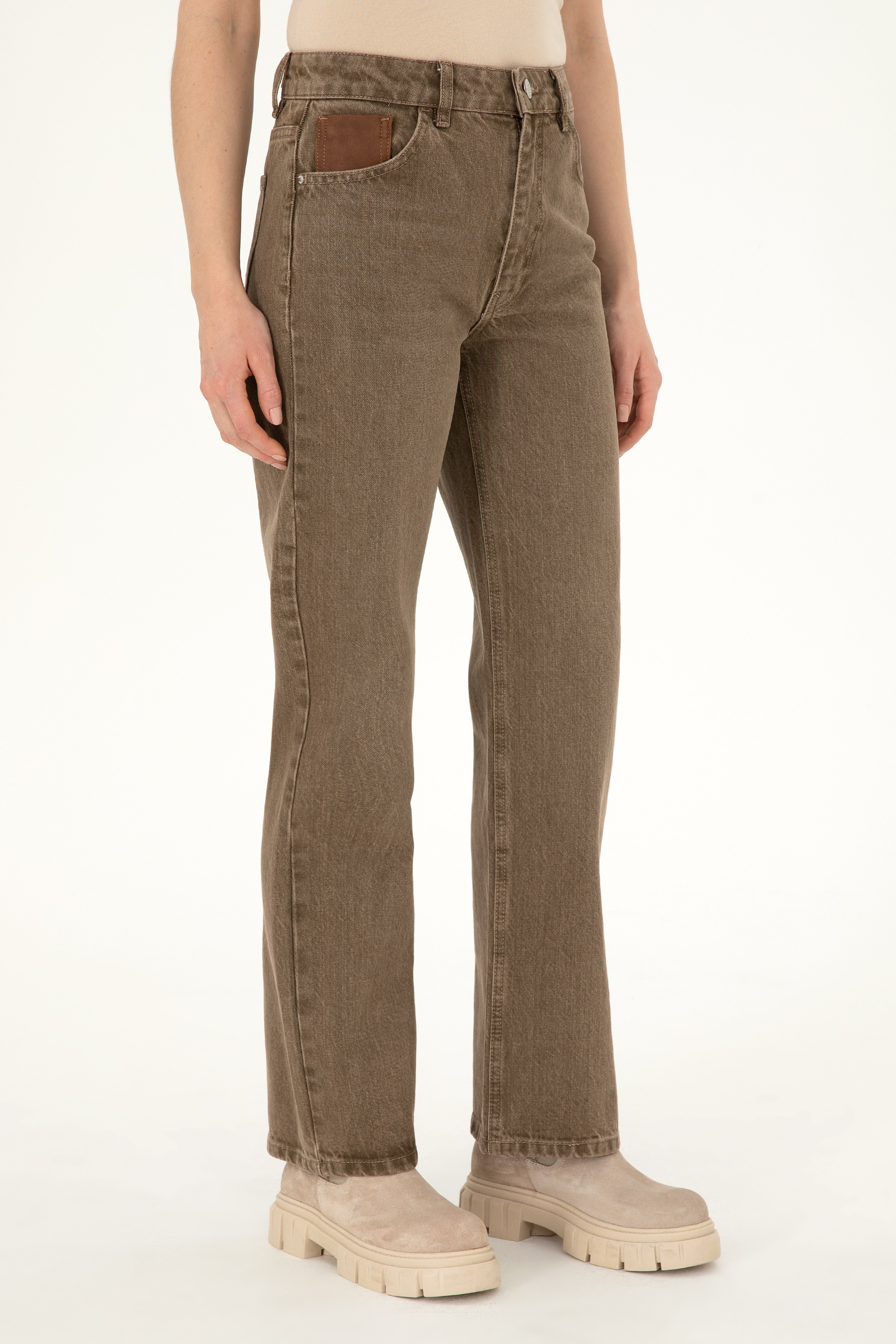 Kadın Açık Kahverengi Loose Fit Jean Pantolon