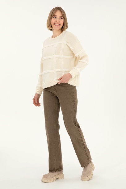 Kadın Açık Kahverengi Loose Fit Jean Pantolon