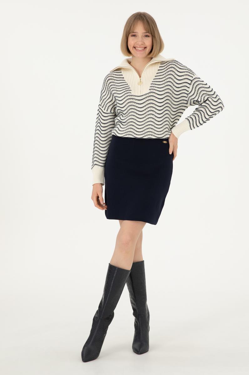 Kadın Lacivert Mini Boy Triko Etek