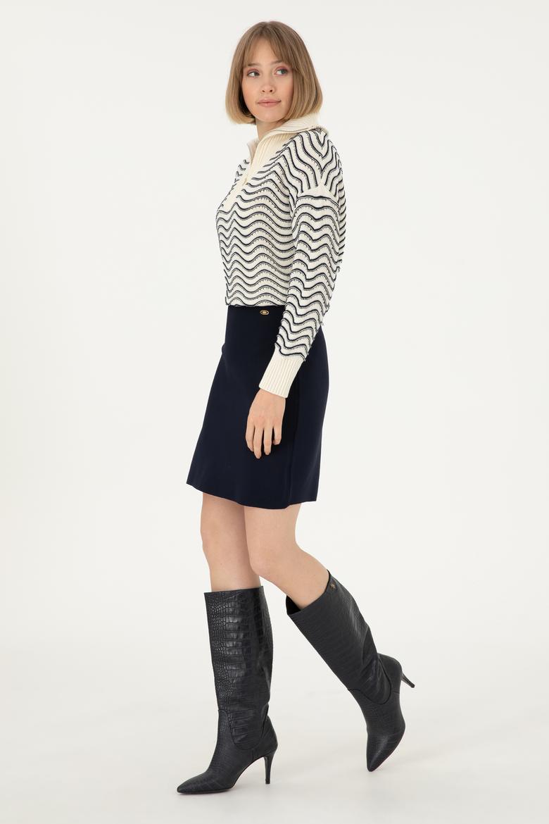 Kadın Lacivert Mini Boy Triko Etek - 50293065006