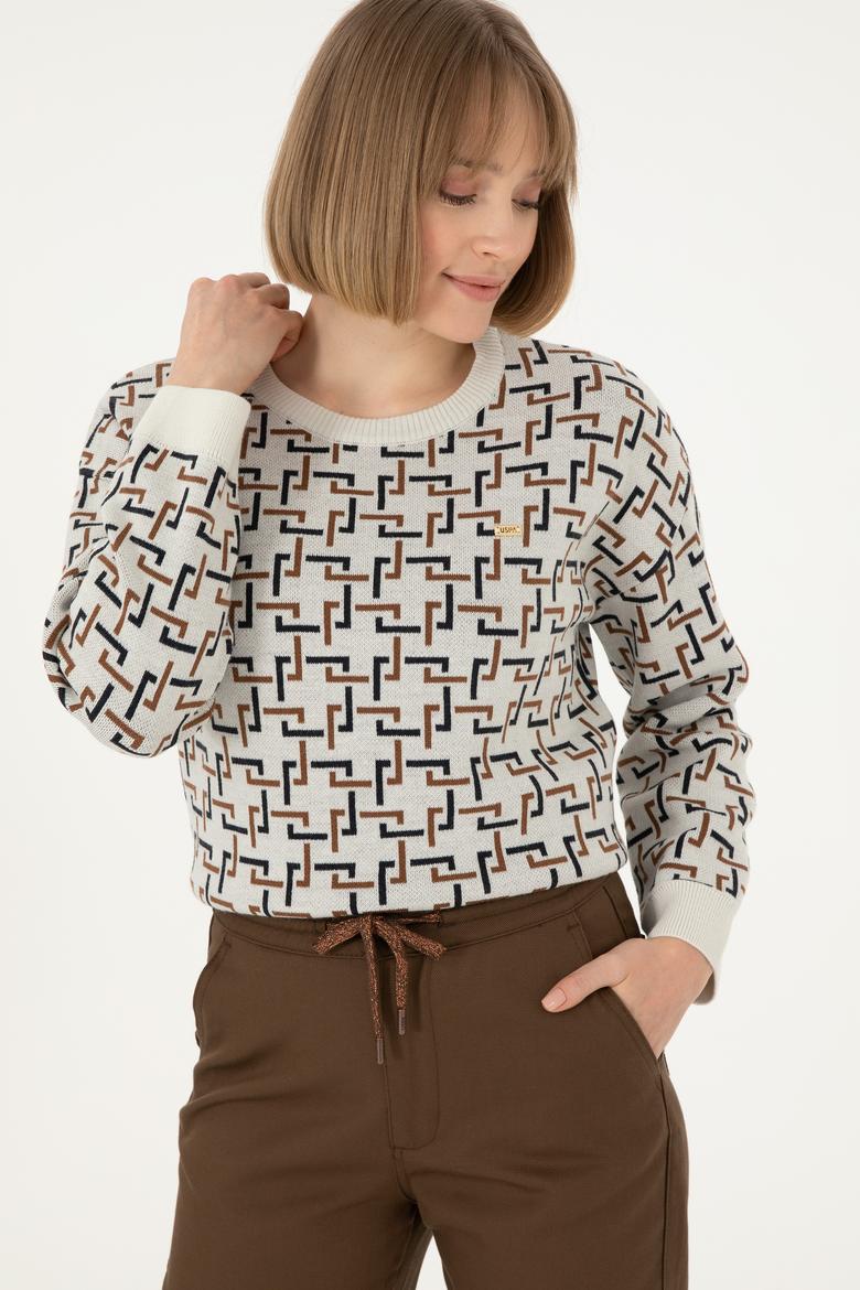 Kadın Krem Bisiklet Yaka Kazak