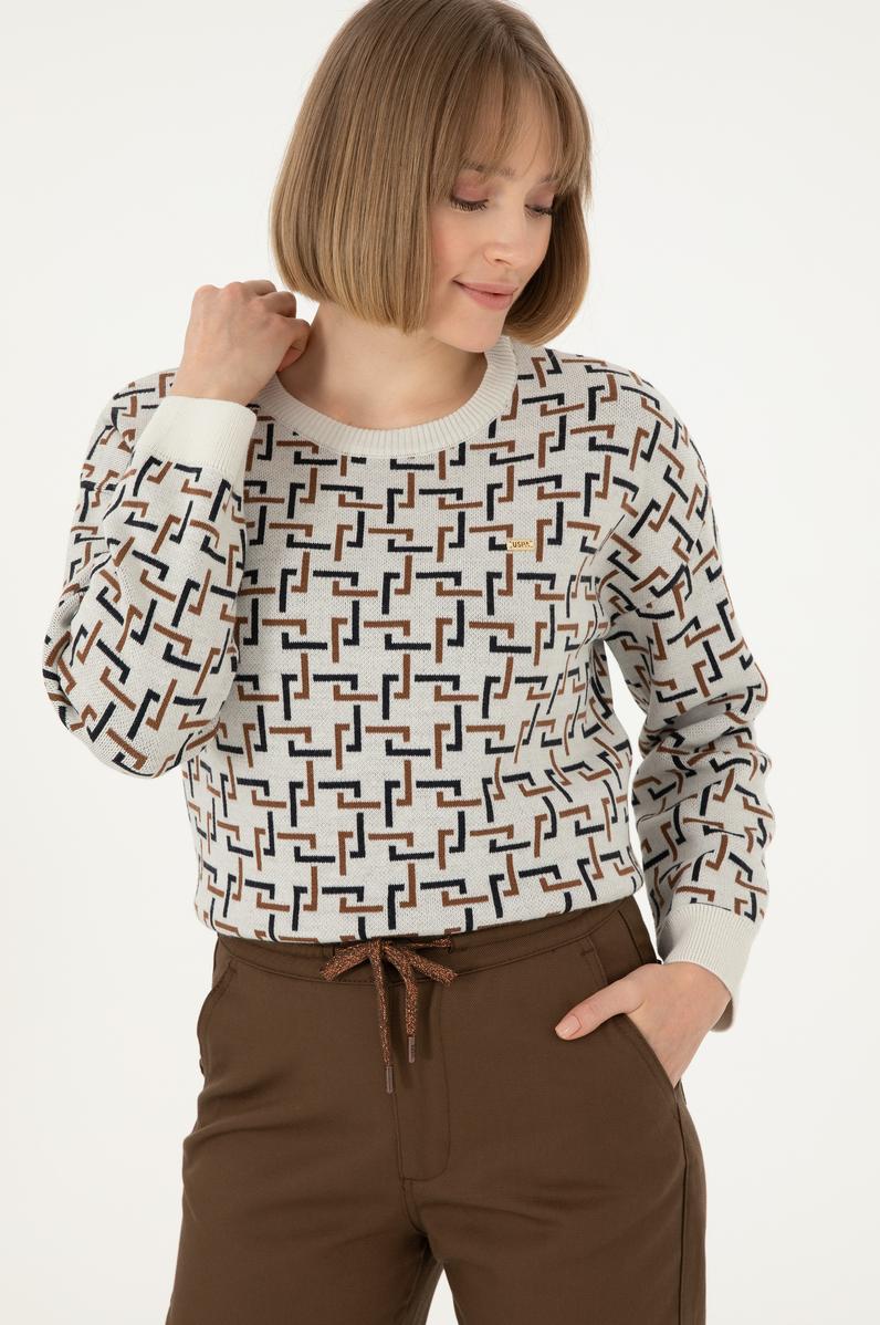 Kadın Krem Bisiklet Yaka Kazak