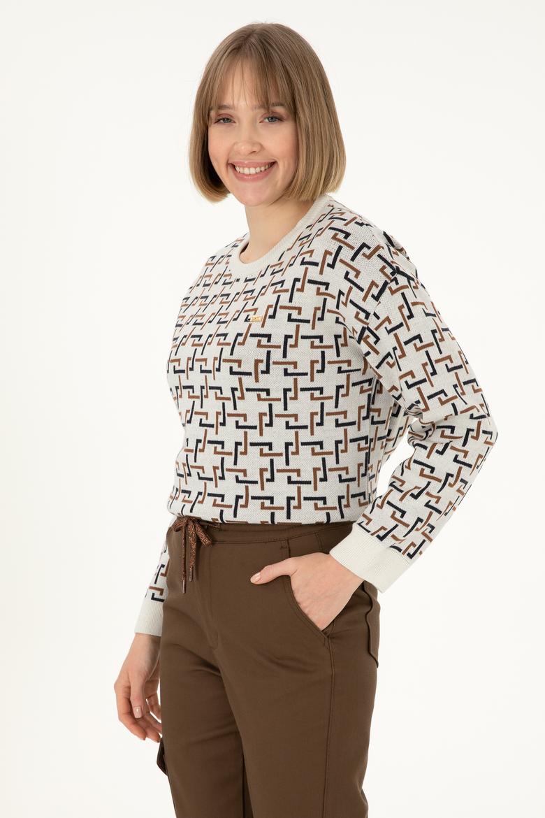 Kadın Krem Bisiklet Yaka Kazak - 50293171006