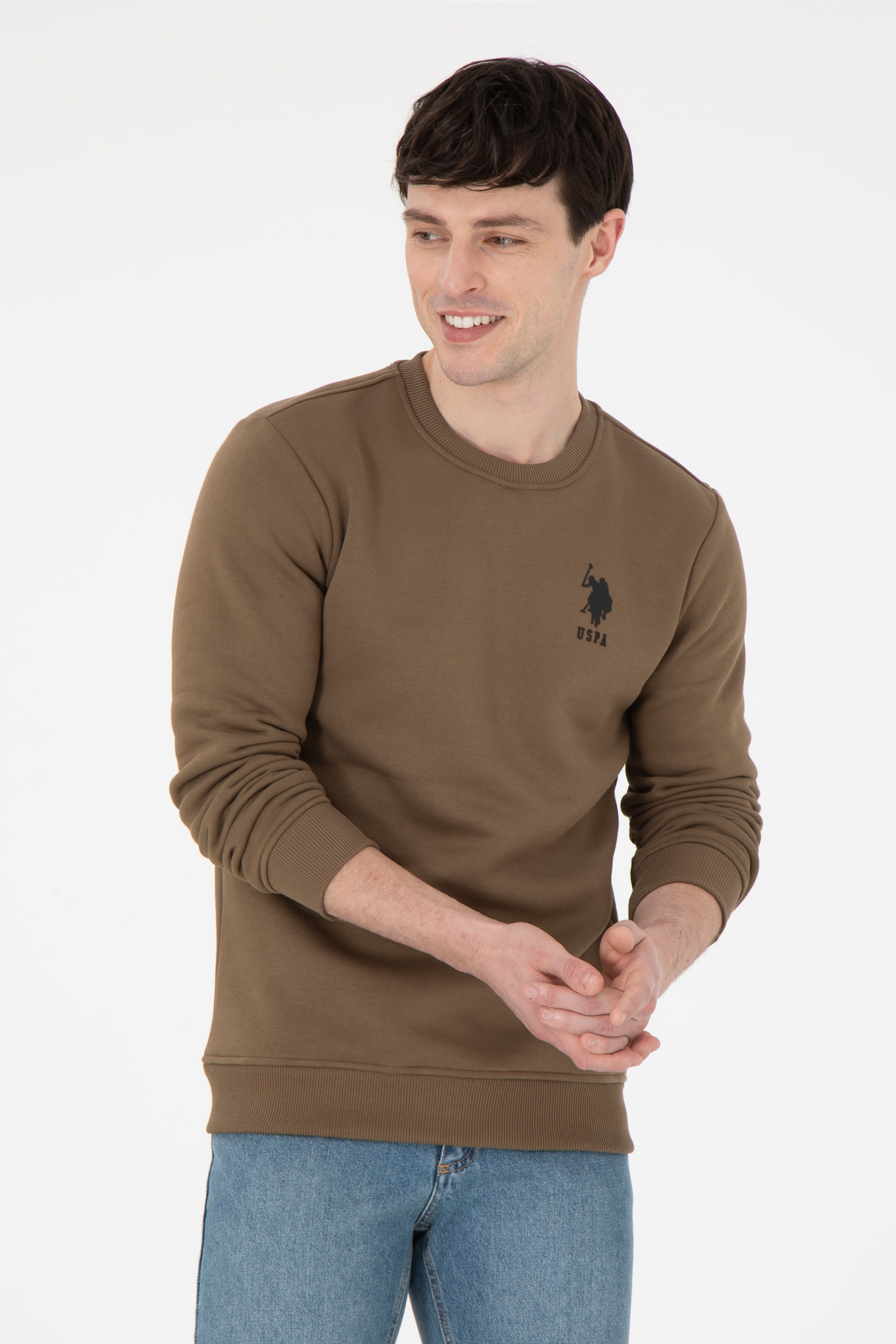 Erkek Regular Fit Bisiklet Yaka Haki Sweatshirt - Image 1