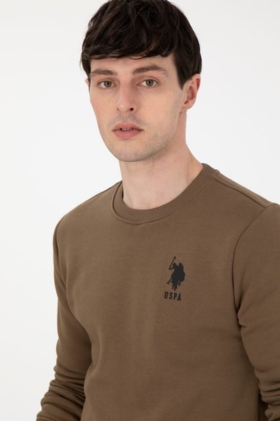 Erkek Regular Fit Bisiklet Yaka Haki Sweatshirt