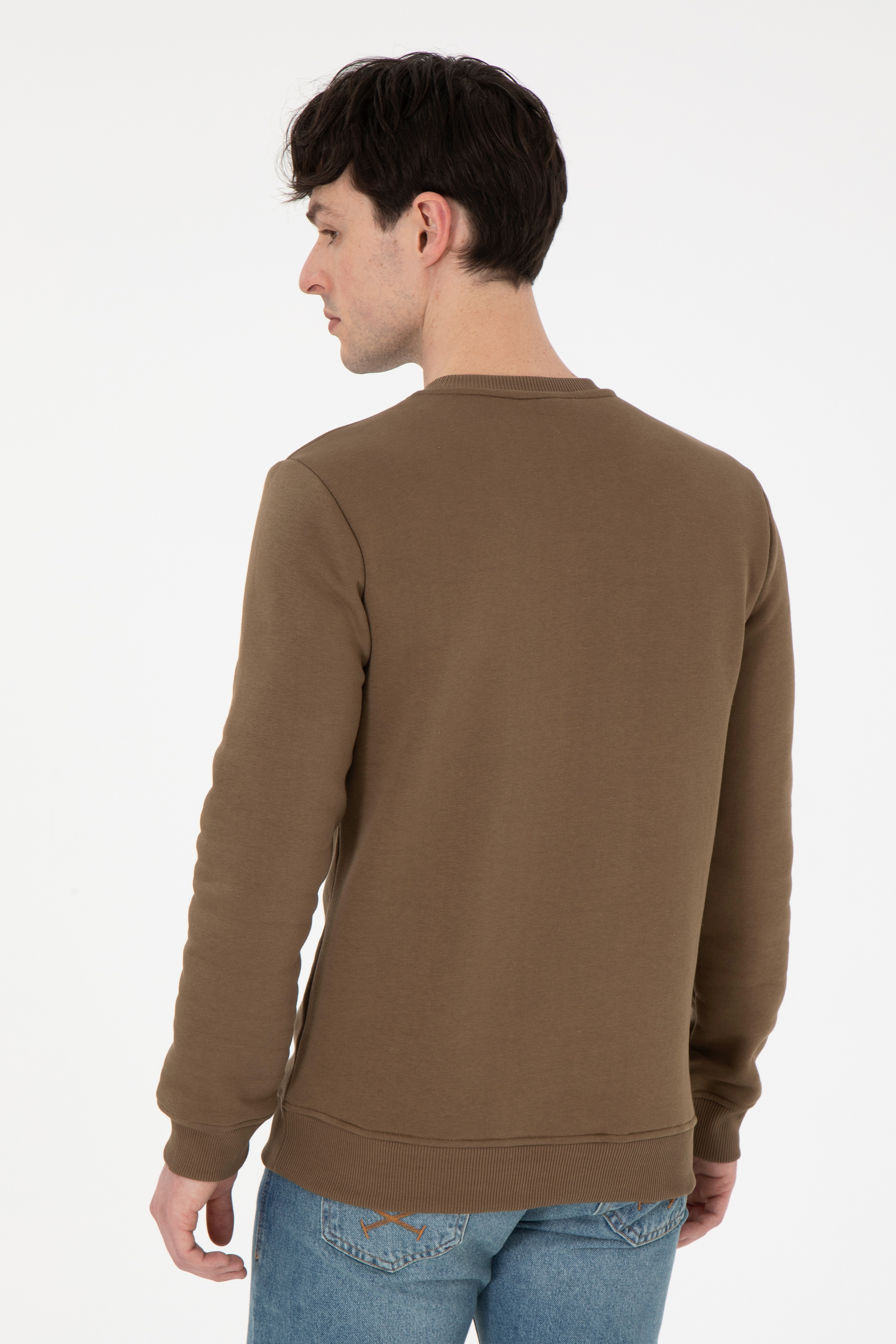 Erkek Regular Fit Bisiklet Yaka Haki Sweatshirt - Image 5